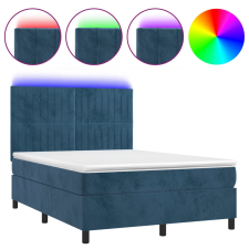 vidaXL sötétkék bársony rugós és LED-es ágy matraccal 140x190 cm (3136243) ágy és ágykellék