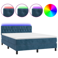 vidaXL sötétkék bársony rugós és LED-es ágy matraccal 140x200 cm (3134589) ágy és ágykellék
