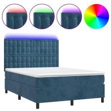 vidaXL sötétkék bársony rugós és LED-es ágy matraccal 140x200 cm (3136369) ágy és ágykellék