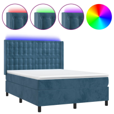 vidaXL sötétkék bársony rugós és LED-es ágy matraccal 140x200 cm (3139809) ágy és ágykellék