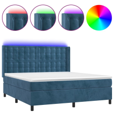 vidaXL sötétkék bársony rugós és LED-es ágy matraccal 160x200 cm (3139815) ágy és ágykellék