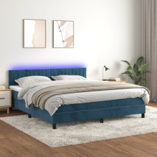 vidaXL sötétkék bársony rugós és LED-es ágy matraccal 180x200 cm ágy és ágykellék