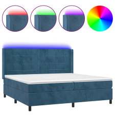 vidaXL sötétkék bársony rugós és LED-es ágy matraccal 200x200 cm (3139587) ágy és ágykellék