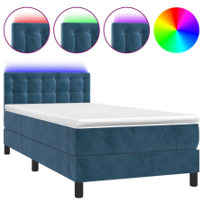 vidaXL sötétkék bársony rugós és LED-es ágy matraccal 90x200 cm (3134625) ágy és ágykellék