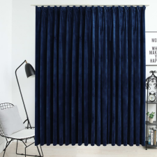 vidaXL Sötétkék bársony sötétítőfüggöny kampókkal 290 x 245 cm lakástextília