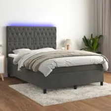 vidaXL sötétszürke bársony rugós és LED-es ágy matraccal 140x190 cm ágy és ágykellék