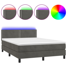 vidaXL sötétszürke bársony rugós és LED-es ágy matraccal 140x190 cm (3134340) ágy és ágykellék