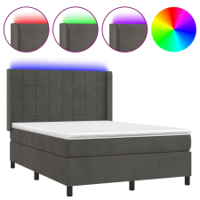 vidaXL sötétszürke bársony rugós és LED-es ágy matraccal 140x200 cm (3139566) ágy és ágykellék