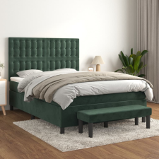 vidaXL sötétzöld bársony rugós ágy matraccal 140x200 cm ágy és ágykellék