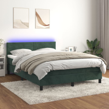 vidaXL sötétzöld bársony rugós és LED-es ágy matraccal 140x190 cm ágy és ágykellék