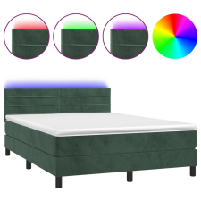 vidaXL sötétzöld bársony rugós és LED-es ágy matraccal 140x190 cm (3134462) ágy és ágykellék