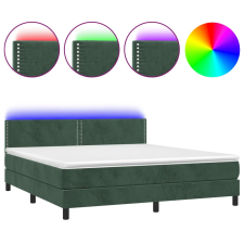 vidaXL sötétzöld bársony rugós és LED-es ágy matraccal 160x200 cm (3134354) ágy és ágykellék