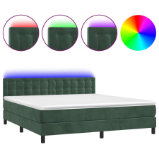 vidaXL sötétzöld bársony rugós és LED-es ágy matraccal 160x200 cm (3134654) ágy és ágykellék