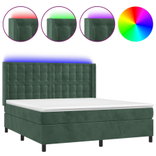 vidaXL sötétzöld bársony rugós és LED-es ágy matraccal 160x200 cm (3139814) ágy és ágykellék