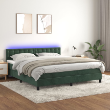 vidaXL sötétzöld bársony rugós és LED-es ágy matraccal 180x200 cm ágy és ágykellék