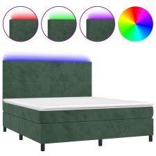 vidaXL sötétzöld bársony rugós és LED-es ágy matraccal 180x200 cm (3136020) ágy és ágykellék
