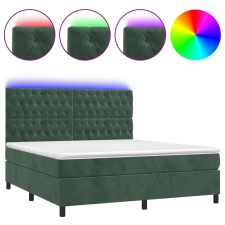 vidaXL sötétzöld bársony rugós és LED-es ágy matraccal 180x200 cm (3136320) ágy és ágykellék