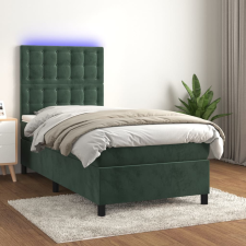 vidaXL sötétzöld bársony rugós és LED-es ágy matraccal 90x190 cm ágy és ágykellék