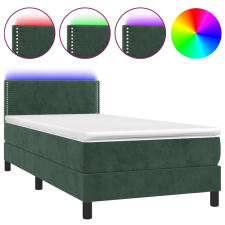 vidaXL sötétzöld bársony rugós és LED-es ágy matraccal 90x190 cm (3134318) ágy és ágykellék
