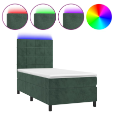 vidaXL sötétzöld bársony rugós és LED-es ágy matraccal 90x190 cm (3136098) ágy és ágykellék