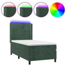 vidaXL sötétzöld bársony rugós és LED-es ágy matraccal 90x190 cm (3139478) ágy és ágykellék