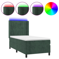 vidaXL sötétzöld bársony rugós és LED-es ágy matraccal 90x190 cm (3139658) ágy és ágykellék