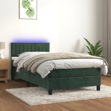vidaXL Sötétzöld bársony rugós és led-es ágy matraccal 90x200 cm ágy és ágykellék