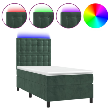 vidaXL sötétzöld bársony rugós és LED-es ágy matraccal 90x200 cm (3136344) ágy és ágykellék