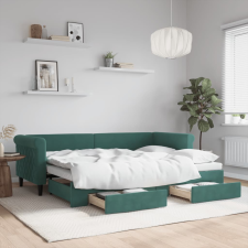 vidaXL sötétzöld kihúzható bársony heverő fiókkal 80 x 200 cm ágy és ágykellék