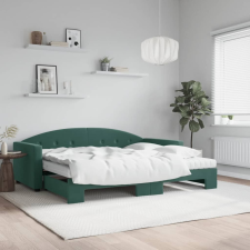 vidaXL sötétzöld kihúzható bársony heverő matraccal 90 x 200 cm ágy és ágykellék