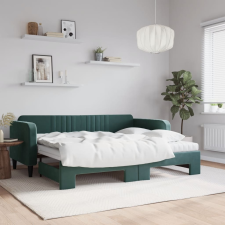 vidaXL sötétzöld kihúzható bársony heverő matraccal 90 x 200 cm ágy és ágykellék