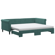 vidaXL sötétzöld kihúzható bársony heverő matraccal 90 x 200 cm (3197797) ágy és ágykellék
