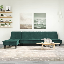 vidaXL sötétzöld L-alakú bársony kanapéágy 255x140x70 cm bútor