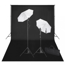 vidaXL Stúdiófelszerelés 600 x 300 cm-es fekete háttérrel és lámpákkal világítás