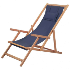 vidaXL szövetkárpitos, favázas strandszék, összecsukható, kék kerti bútor