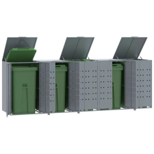 vidaXL szürke acél kerekes tároló 5 szemeteskukához 345 x 79 x 117 cm kerti tárolás