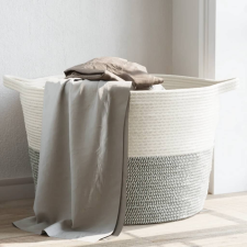 vidaXL szürke-fehér pamut szennyeskosár Ø60 x 36 cm bútor