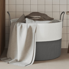 vidaXL szürke-fehér pamut tárolókosár Ø51 x 33 cm bútor