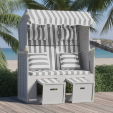 vidaXL szürke-fehér polyrattan és tömör fa strandszék párnákkal kerti bútor