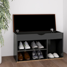 vidaXL szürke forgácslap cipőtároló pad párnával 80 x 30 x 47 cm bútor