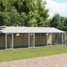 vidaXL Szürke horganyzott acél kutyaketrec tetővel és ajtókkal 12x2x2m szállítóbox, fekhely kutyáknak