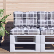 vidaXL Szürke kockás szövet raklappárna 60 x 40 x 12 cm lakástextília