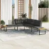 vidaXL Szürke polyrattan és akácfa L-alakú kerti kanapé párnával