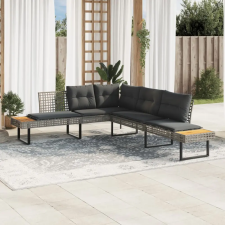 vidaXL Szürke polyrattan és akácfa L-alakú kerti kanapé párnával kerti bútor