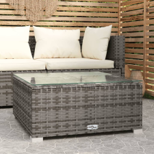 vidaXL szürke polyrattan és üveg kerti dohányzóasztal 60 x 60 x 30 cm kerti bútor