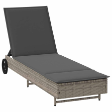 vidaXL szürke polyrattan napozóágy kerekekkel és párnával (4104035) kerti bútor