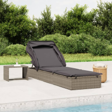 vidaXL szürke polyrattan napozóágy összecsukható tetővel 213x63x97 cm kerti bútor