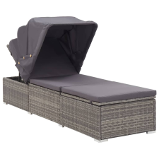 vidaXL szürke polyrattan napozóágy ponyvával és párnával (46248) kerti bútor