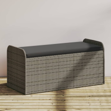 vidaXL szürke polyrattan tárolópad párnával 115 x 51 x 52 cm kerti bútor