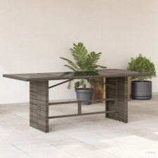 vidaXL Szürke polyrattan üveglapos kerti asztal 190x80x74 cm kerti bútor